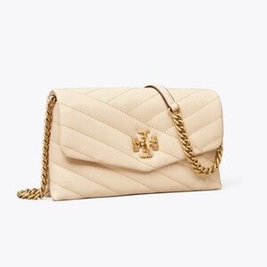Tory Burch Kira Chevron Quilted Leather Chain Wallet in Cream